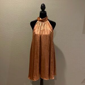 Bronze Metallic Halter Dress